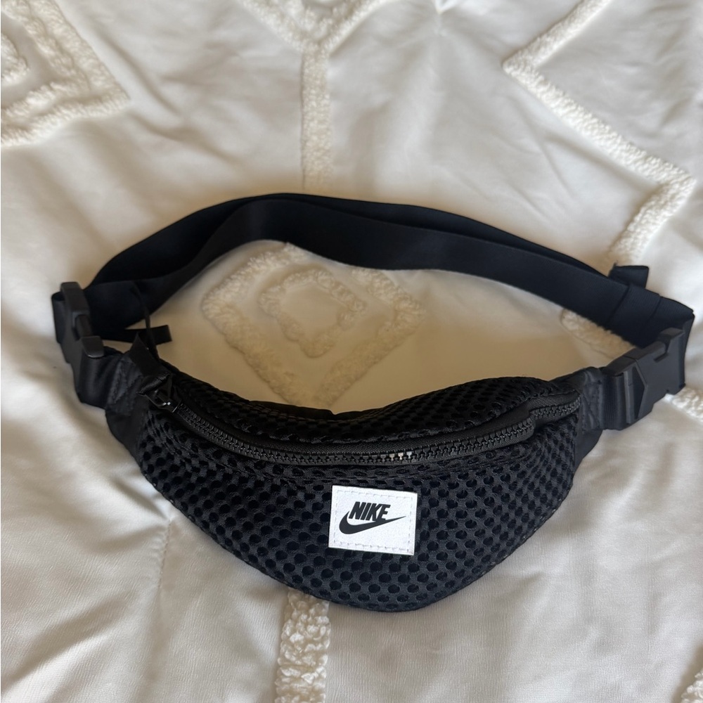Nike Black Mesh Fanny Pack with White Logo